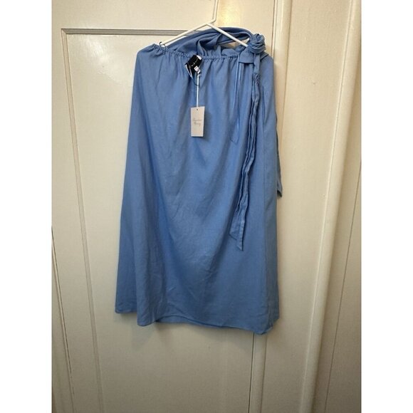 Charles Henry Linen Blue Halter Dress Large L Maxi Backless - Picture 5 of 10